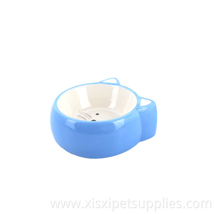 Wholesale Luxury Cute Rounded Blue Ceramic Pet Cat Feeding Bowl